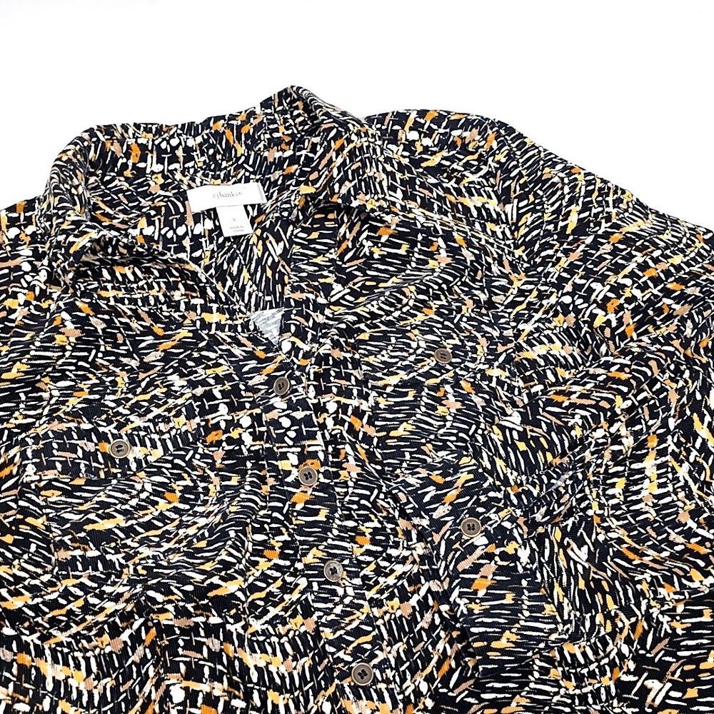 CJ Banks Button Down Shirt Womens X Black Abstract Geometric Corduroy Cotton